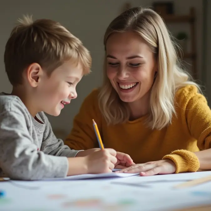 Mãe ajudando o filho nas atividades